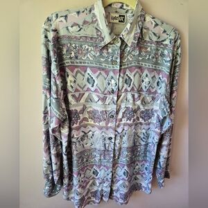 Krazy Kat Vintage 90s Southwestern Floral Rayon Button Down